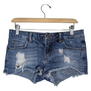 Y2K Low Rise Distressed Denim Festival Shorts | 32" Waist